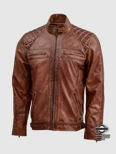 Men's Café racer Style Biker Motorcycle Leather Jacket Genuine Sheepskin Leather