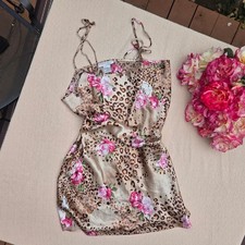 leopard rose satin slip dress medium romantic  
