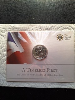 First Ever UK £20 Coin 2013.. 1/2 Troy Oz Fine .999 Silver. 'A Timeless FIrst'