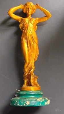Weibliche Statue Gold & Grün Deko Skulptur Handarbeit Elegant Wohndeko