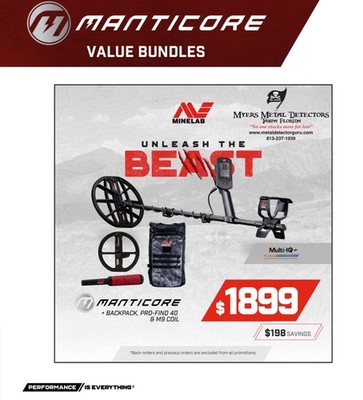 Minelab Manticore Metal Detector + M9 Coil + Backpack + Profind 40 Pinpointer