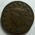 1830-P Large Cent — photo from another recent sale