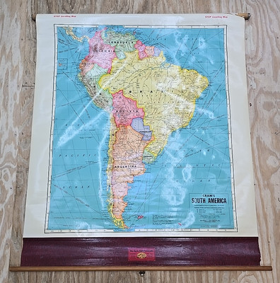South America Pull Down Classroom School Map George F Crams Wall Roll Up Used
