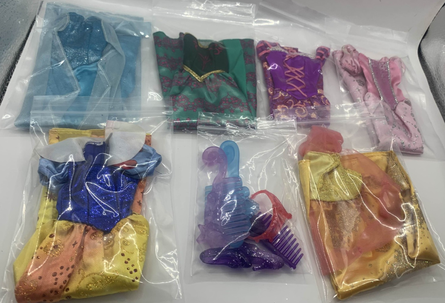 Lot 6 Glitter Disney Princess Doll Dresses Outfits Clothes Barbie Sized Dress