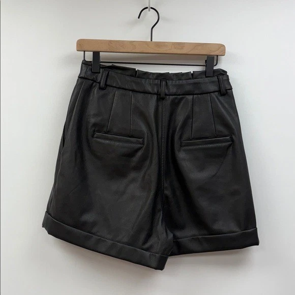 Express Faux Leather Extreme High Rise Paperbag Pleated Shorts Vegan Black 4 - Image 4 of 4