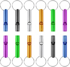 12 Pack Emergency Whistle Keychain, Aluminum Extra Loud Safety Whistles 6 Colors