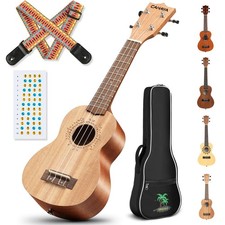 21 Inch Ukulele Mahogany Beginner Kit Soprano Ukelele with Gig Bag Rainbow St...