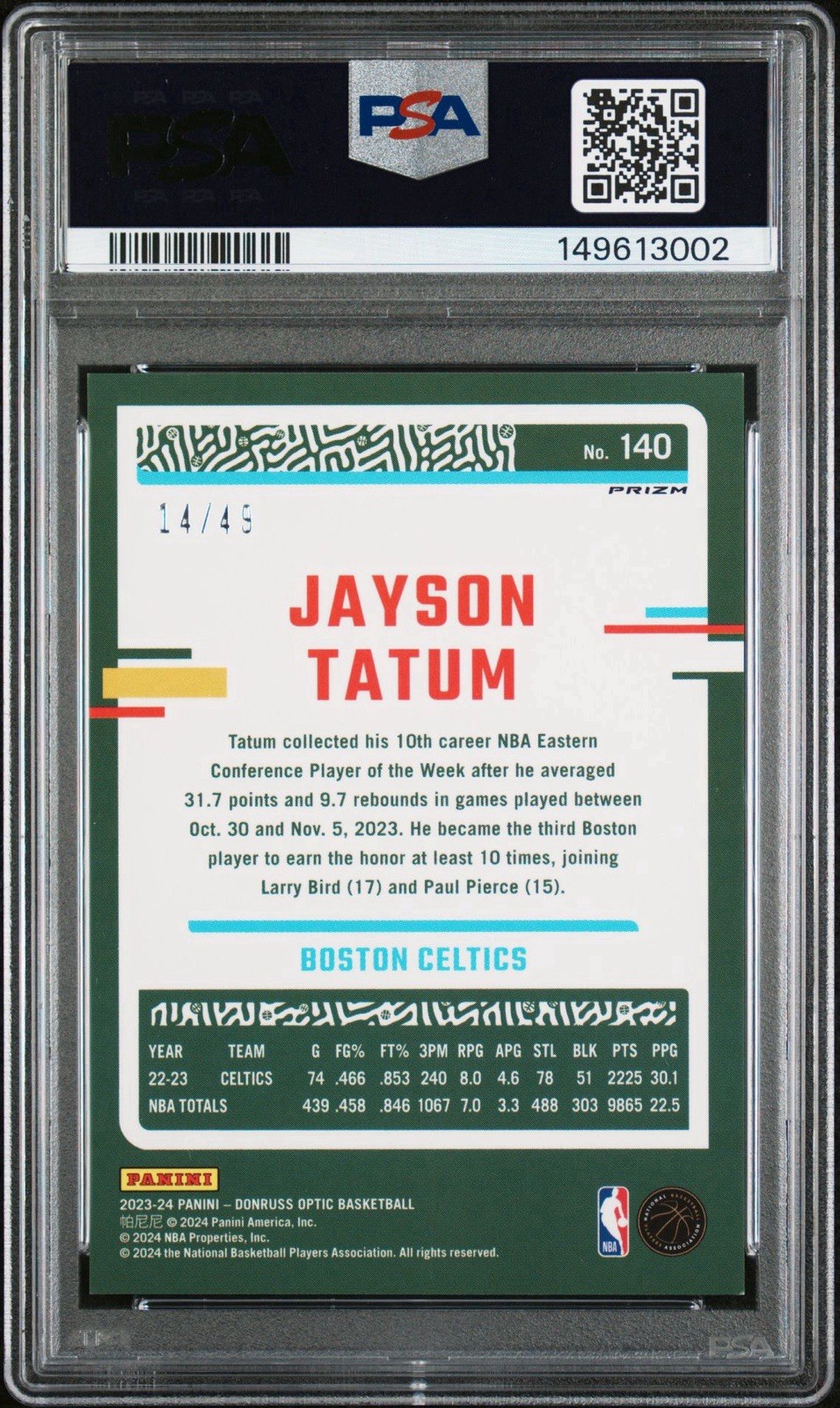 2023 Donruss Optic - Jayson Tatum Blue Prizm /49 PSA 9 🔥 Celtics 🍀 view 2