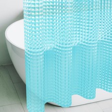 Teal 3D Crystal Plastic Shower Curtain Liner, 72X72 Inch Thin Lightweight Ice Cu