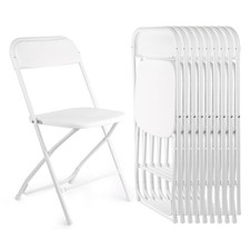 10 Pack White Folding Chairs, Portable Stackable Commercial Foldable Chair, Indo