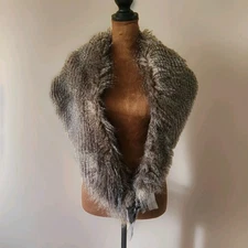 NWT Ann Taylor Faux Fur Wrap Shawl Scarf Silk Lined Tie Front Brown