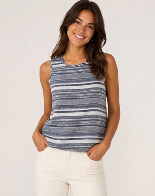 NWT! Artisan NY 100% Linen Striped Tank Top   Blue & White   Size Small