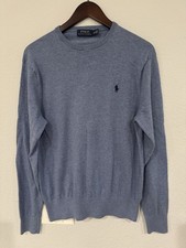 Polo Ralph Lauren Blue Crewneck Sweater Cotton Cashmere Blend Mens Size Medium
