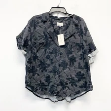 Universal Thread  Women's Black Floral Short Sleeve Button Down Shirt Size XXL