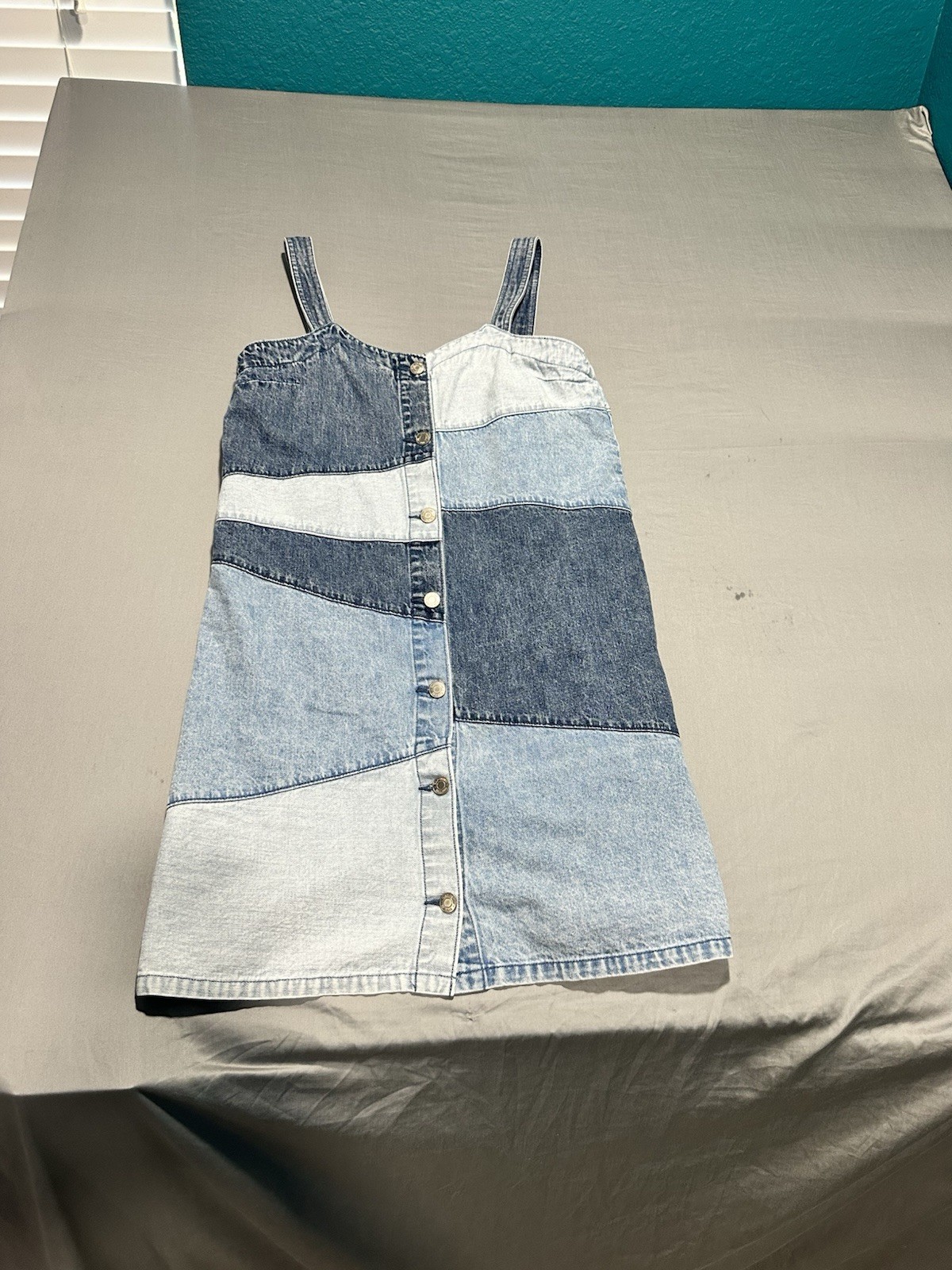 GAP Boho Patchwork Denim Mini Dress Button Up 100… - image 3