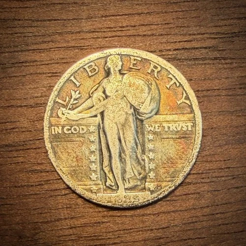 1923 Standing Liberty Quarter - Good Condition - Toned! - Old US 90% Silver