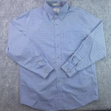 LL Bean Shirt Medium Blue Chexk Long Sleeve Button Down Pocket Cotton