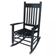 Black Populus Wood Outdoor Rocking Chair Porch Rocker Armchair with High Back fo