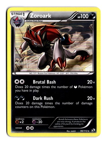 Pokemon Card Zoroark 90 Holo Legendary Treasures