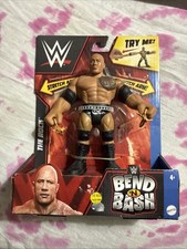 MATTEL WWE BEND N BASH THE ROCK STRETCH ARM ACTION FIGURE NEW