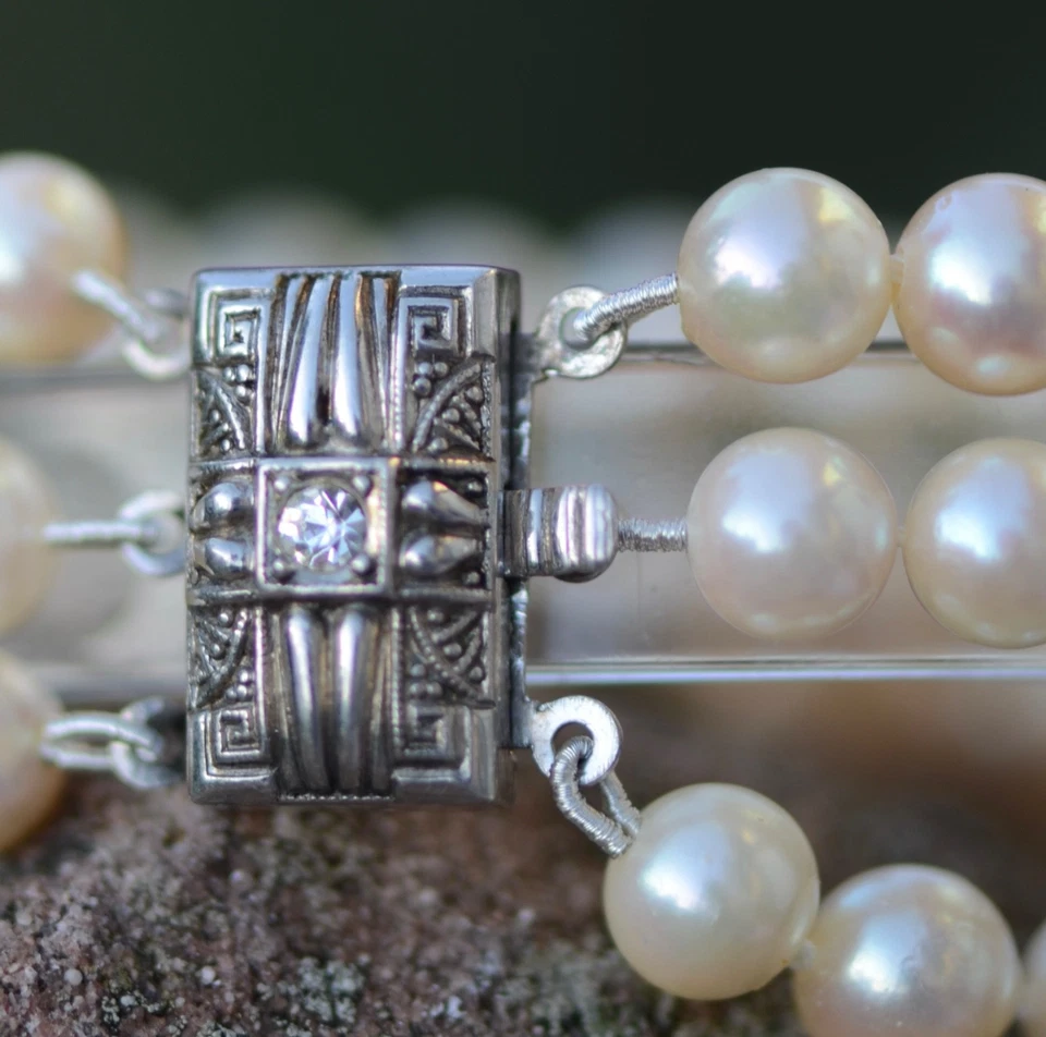 Luxus Silberarmband 835  Handgefertigt Art Deco Akoya Perlen Funkelnde Stein - Bild 4 von 4