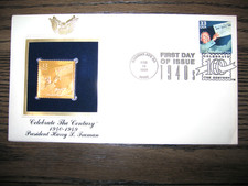 President HARRY S TRUMAN Celebrate Century Gold Golden Replica Cover Stamp  