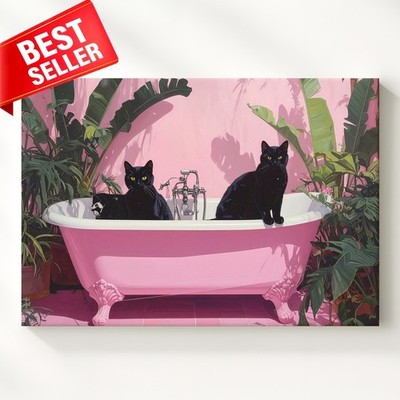 Canvas Black Dreamy Vintage Cats Wall Art Bathtub Tropical Step Sitting Inside
