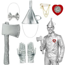 Tin Costume Accessories Set For Man Funnel Hat Fake Axe Heart Clock Pin Gloves
