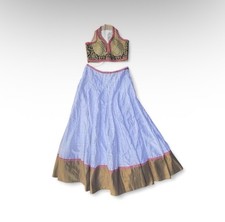 Lehenga Choli NWT White Pink Gold Black Cotton Embroidered Velvet India Women  s