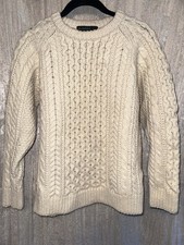 VTG Blarney Woollen Mills Fisherman Aran Sweater XS Ivory 100 Pure Soft Wool
