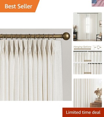 Triple Pinch Pleated 90 inch Long Linen Curtains 2 Panels Set for Living Room...