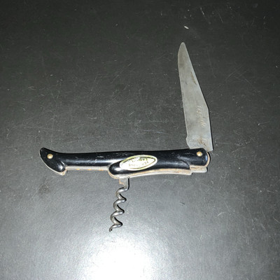 Vintage Laguiole France Carbone Black Knife W/ Corkscrew