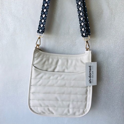 ahdorned messenger Crossbody bag guitar straps vegan leather White