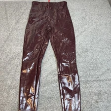 Spanx Pants Womens Medium Burgundy Faux Leather High Rise Skinny Leggings Shiny