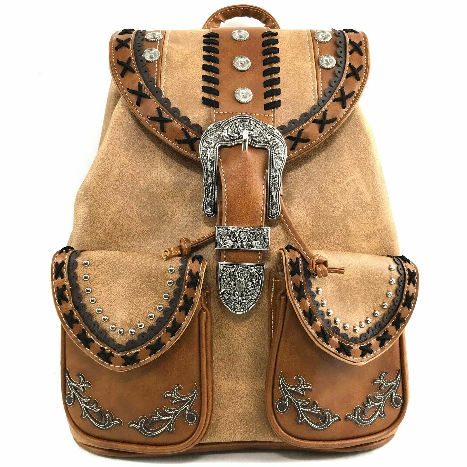 Justin West Trendy Western Rhinestone Leather Conceal Carry Top Handle Backpack