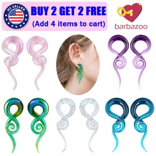 2pcs Handmade Glass Ear Taper Plugs Twist Spiral Ear Gauge Plug Piercing 4G-14mm