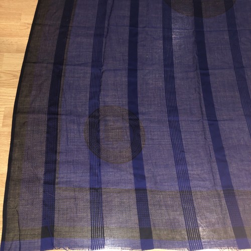 Vintage Schal Raniana Bombay Indien dunkelblau Streifen Medaillon transparent 48”x80” - Bild 6 von 7
