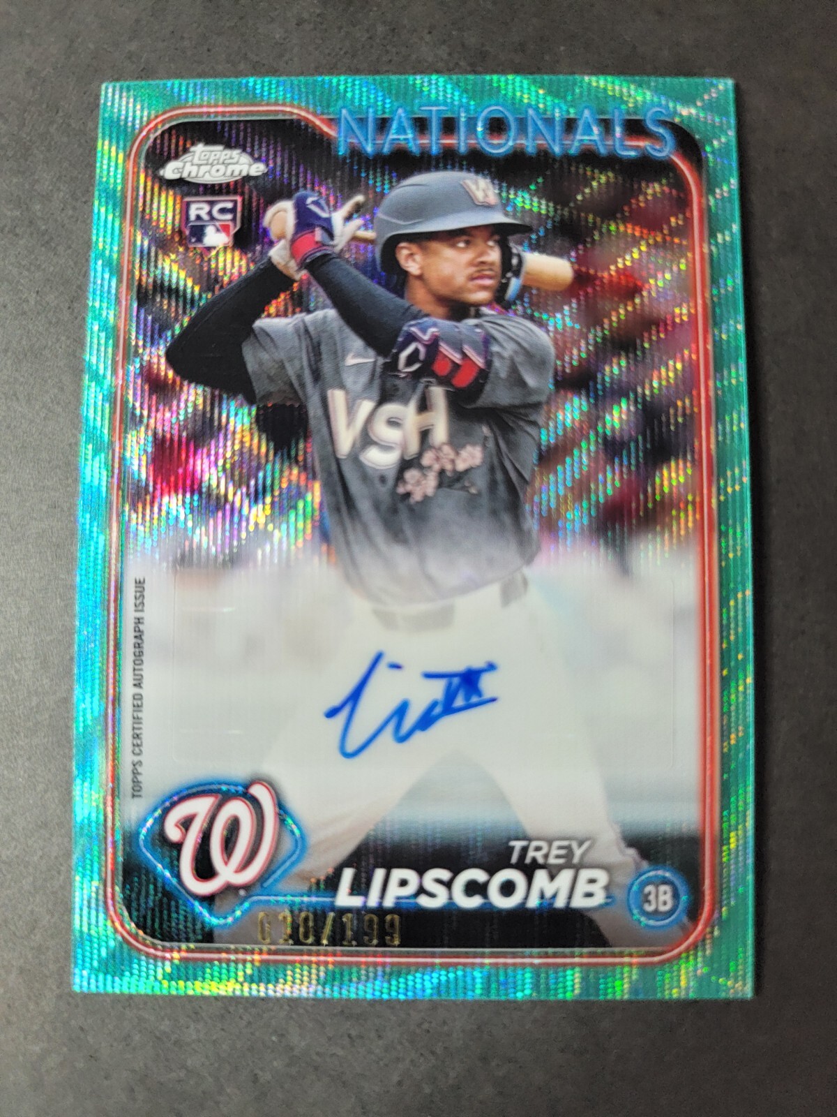 Trey Lipscomb 2024 Topps Chrome Update Baseball RC Rookie Aqua RayWave Auto /199