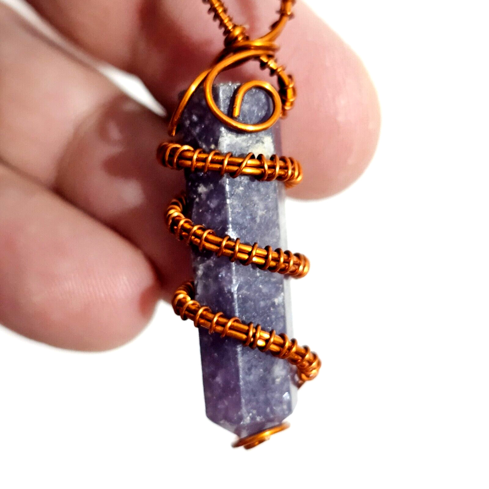 Lepidolite Pendant Copper Scroll Gemstone Transitional Mica Necklace Jewellery