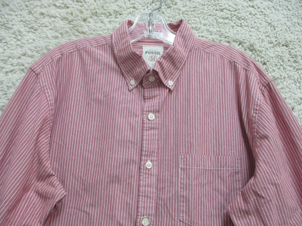 Fossil Button Up Shirt Large Adult Pink Long Sleeve Pocket Casual Cotton Mens L - Image 2 of 4