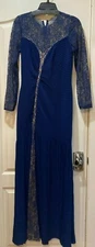 ROYAL BLUE GOWN WITH LACE SLEEVES, CHEST AND BACK