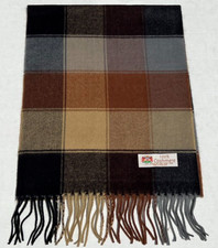 NEW 100 CASHMERE SCARF /WRAP MADE IN ENGLAND Plaid Black/Gray/Brown/Camel Soft
