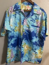Vintage 60s SEARS HAWAIIAN FASHIONS Mens Button Shirt XXL  Floral Print