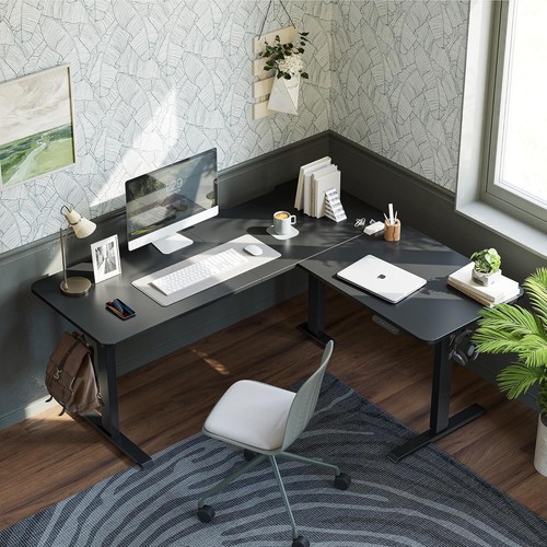 Electric Height Adjustable Standing Desk L Shape w/Cable Tray &3 Preset Heights - Picture 3 of 39