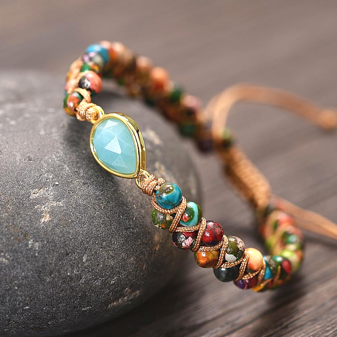 Natural Jasper Stone Beaded Bracelet Amazonite Gemstone Teardrop Charm  Bracelet