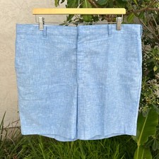 Vintage 70s 80s Blue Linen Blend Shorts Talon Zipper Fits 38 7 Inseam