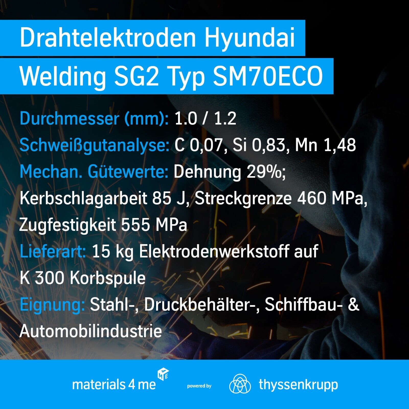 Drahtelektroden Hyundai Welding SG2 Typ SM70ECO