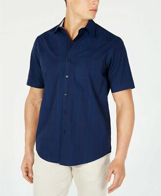TASSO ELBA Refined Woven Navy Blue Men's Front Button Shirt NEW Small Sm S