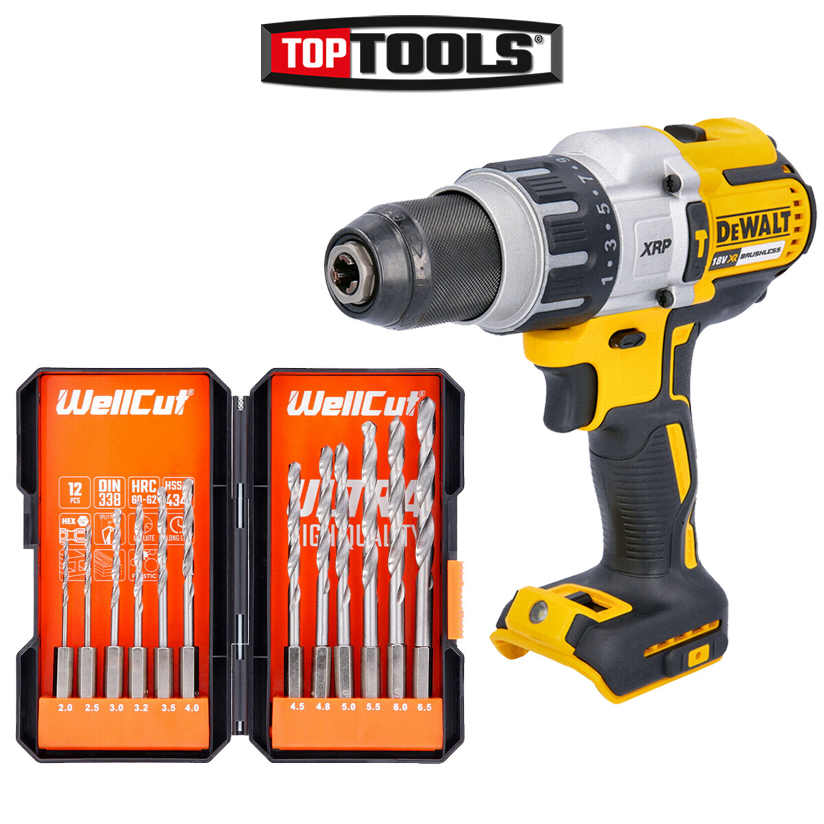 Dewalt DCD996 18V Brushless Combi Drill With 12Pc HSS Hex Shank Drill Bit Set