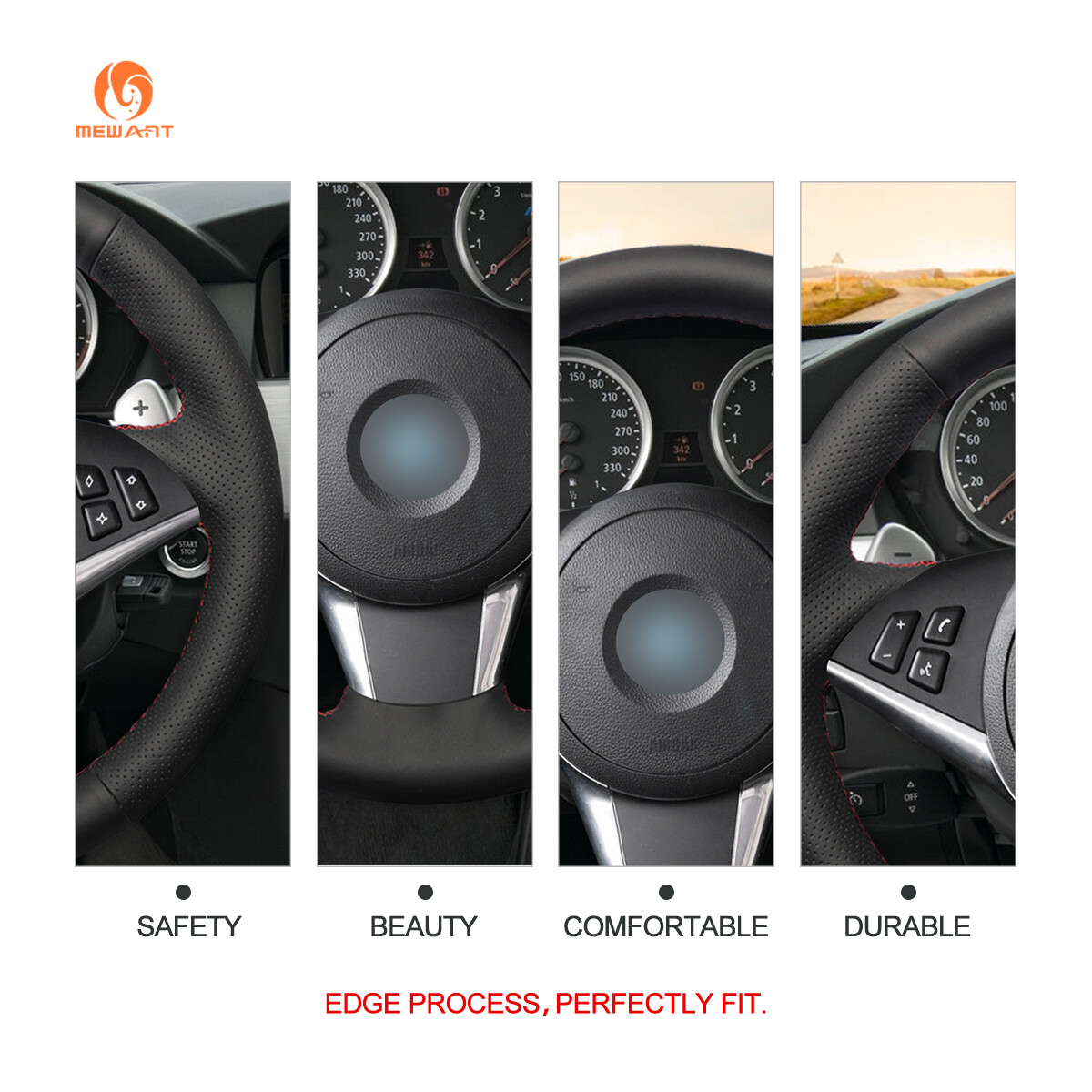 MEWANT Handnaaien Zwart Kunstleer Stuurhoes Wrap voor E60 (Sedan) 530d